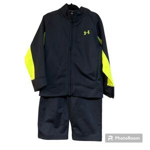 Under Armour Kids Boys Track Suit Full Zip Up Jacket Pants Size 3T Black Green